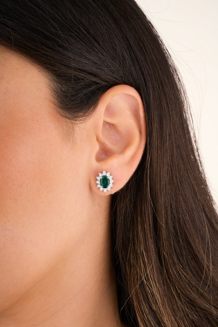 Diana Flower Diamond Earring - Emerald