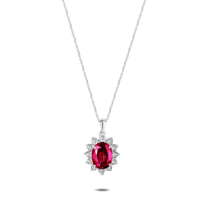 Diana Flower Diamond Pendant Chain - Ruby