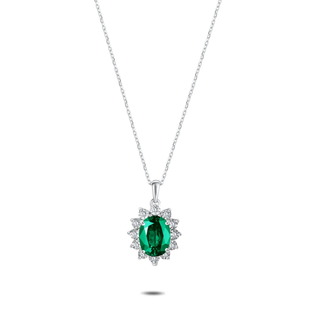Diana Flower Diamond Pendant Chain - Emerald