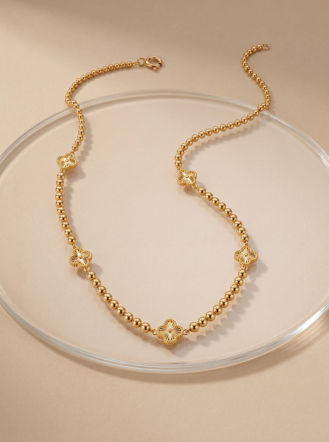 Iris Circle With Clovers Necklace