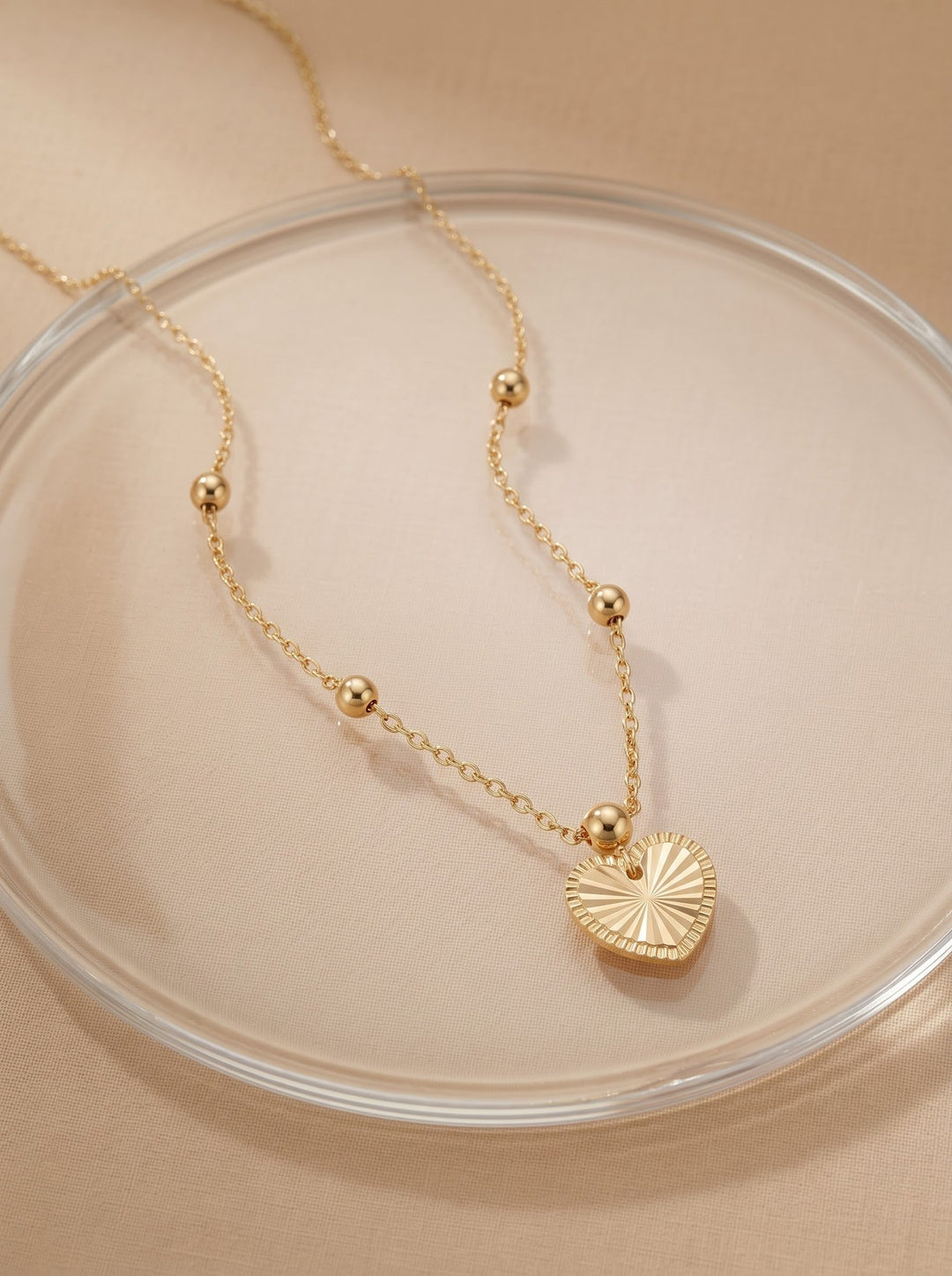 Iris Small Heart With Beads Gold Necklace