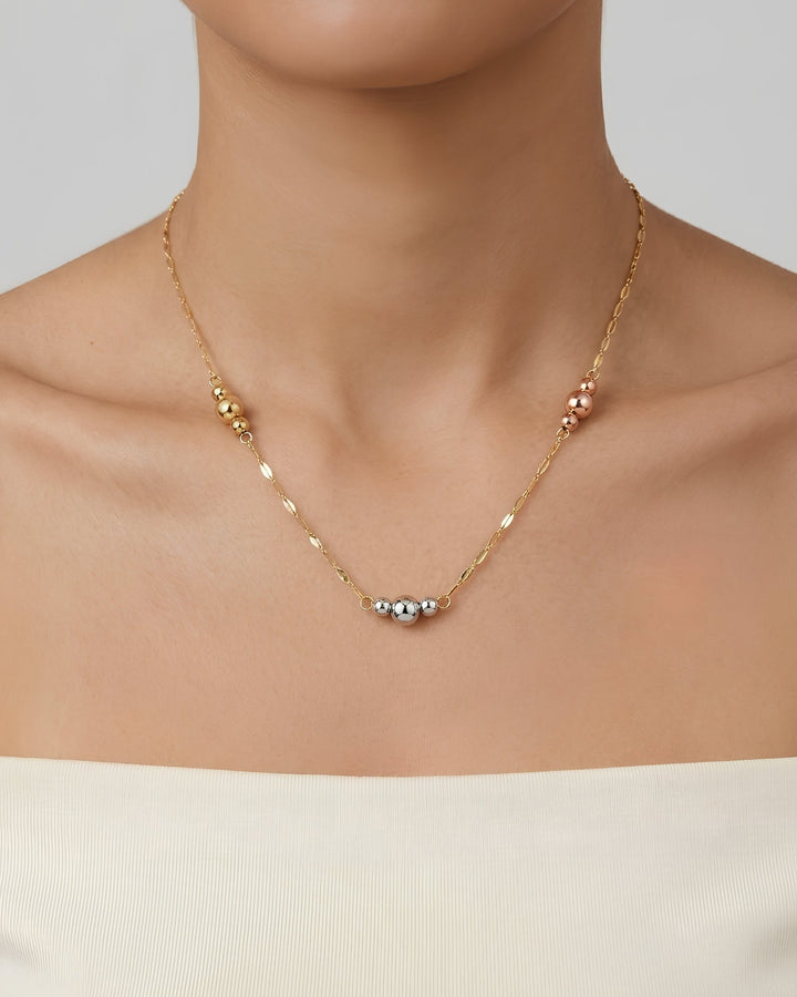 Iris Three Colorful Balls Lip Chain Gold Necklace
