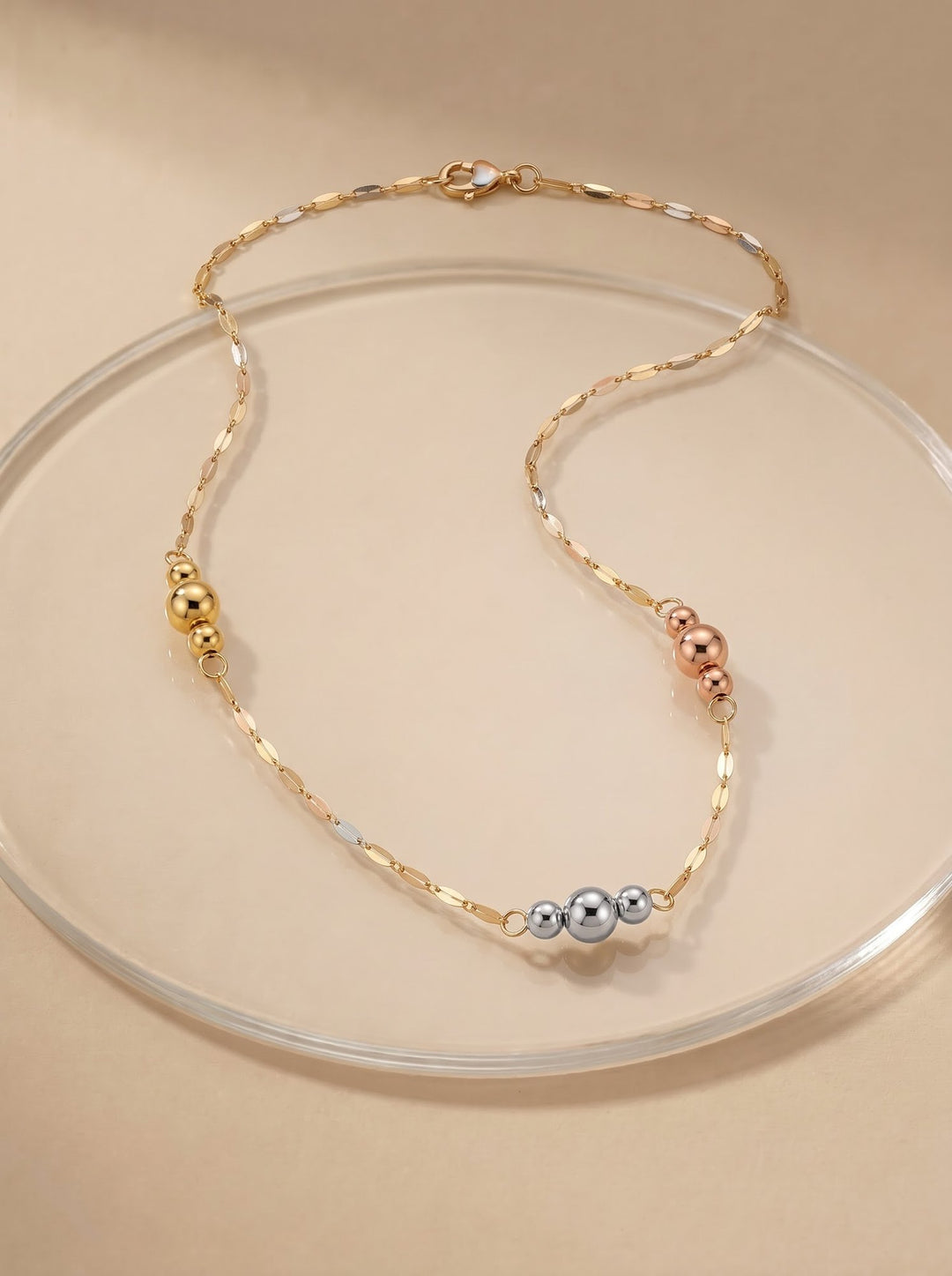 Iris Three Colorful Balls Lip Chain Gold Necklace