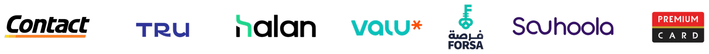 Installments: Contact, Tru, Halan, valU, Forsa, Souhoola, Premium Card